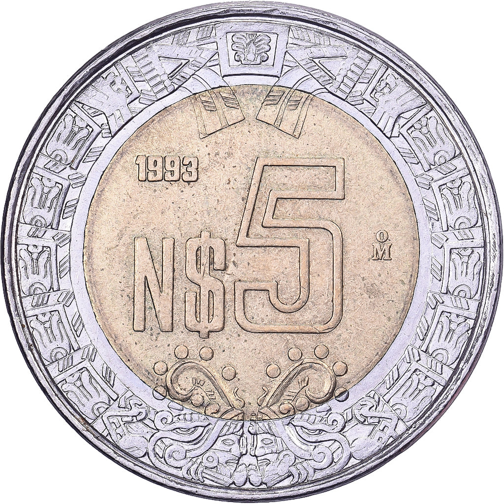 Mexico, 5 Nuevo Pesos, 1993, Mexico City, Bi-Metallic, ZF+, KM:552