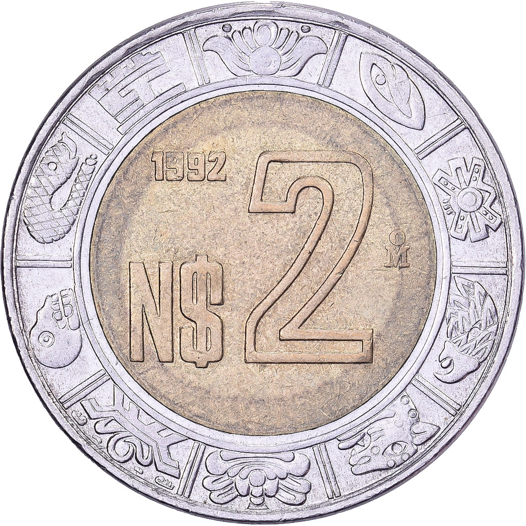 Mexico, 2 Nuevo Pesos, 1992, Mexico City, Bi-Metallic, AU(50-53), KM:551