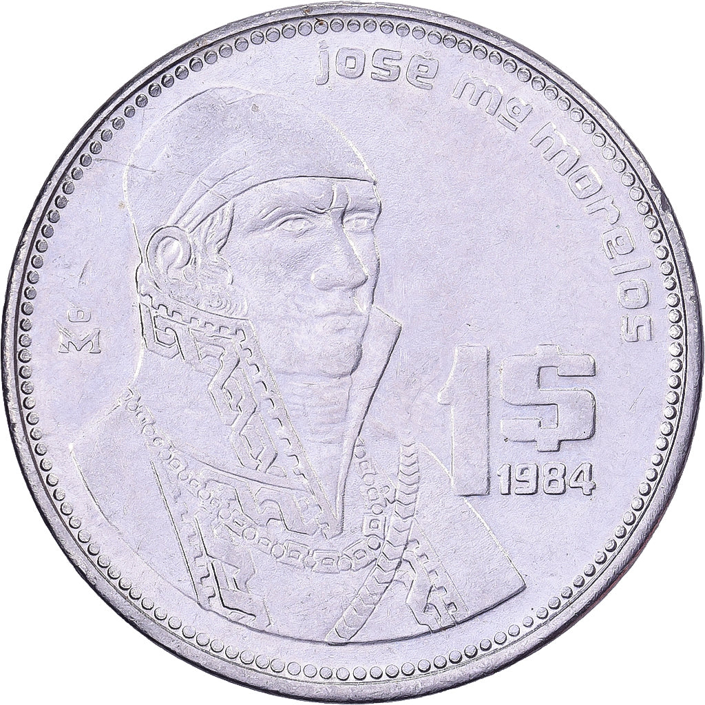 México, Peso, 1984, Mexico City, Aço Inoxidável, AU(50-53), KM:496