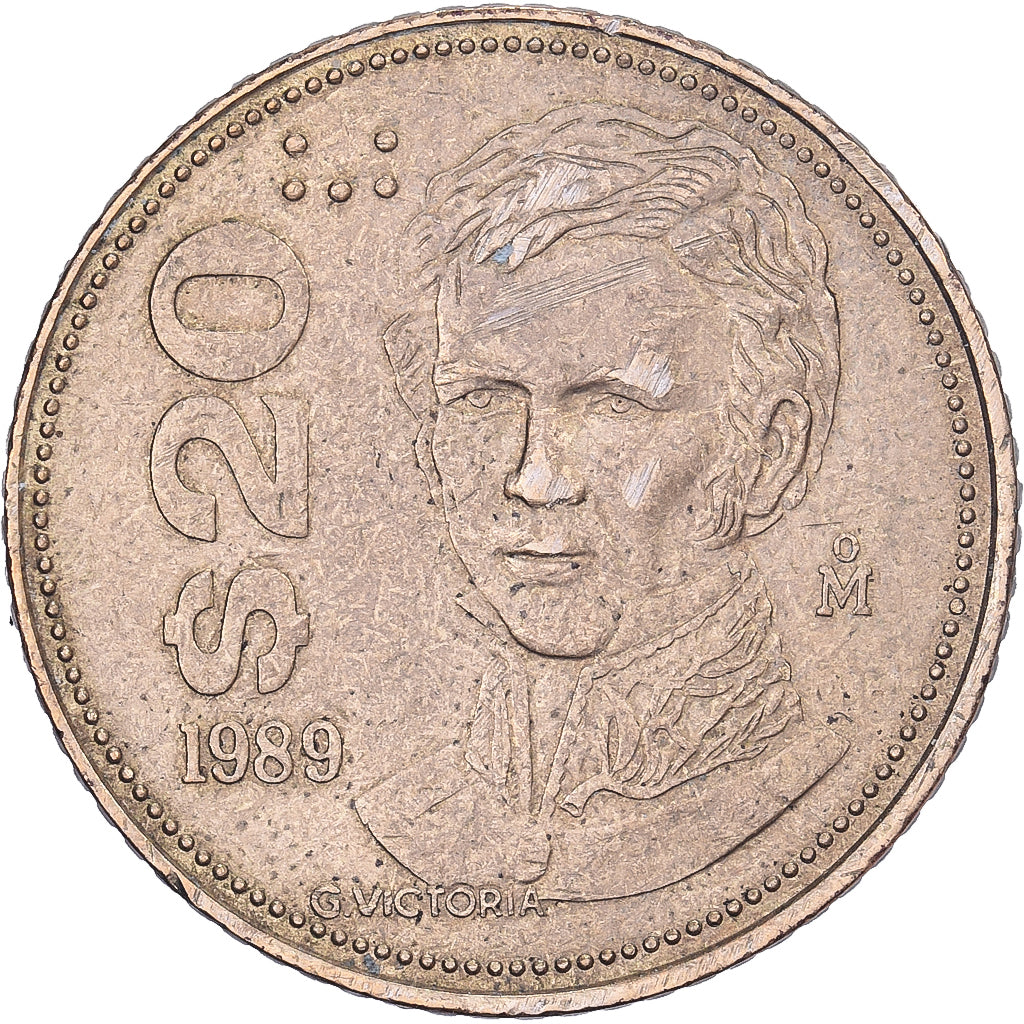 México, 20 Pesos, 1989, Mexico City, Latão, EF(40-45), KM:508