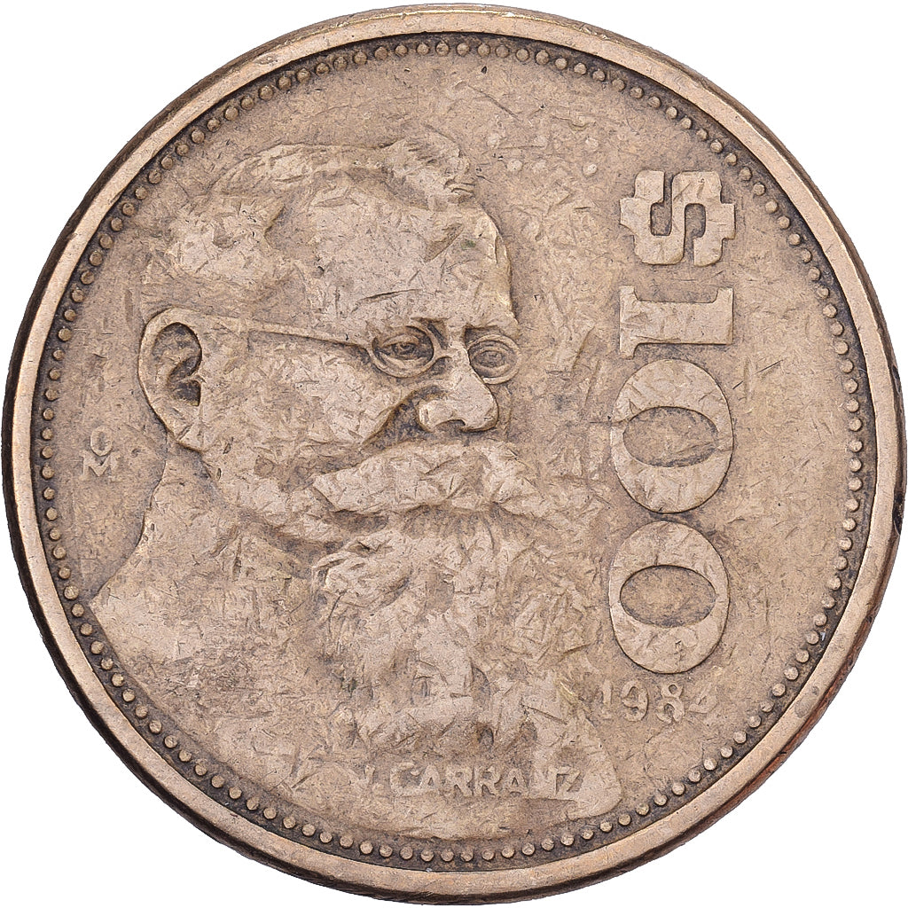 México, 100 Pesos, 1984, Mexico City, Alumínio-Bronze, VF(30-35), KM:493