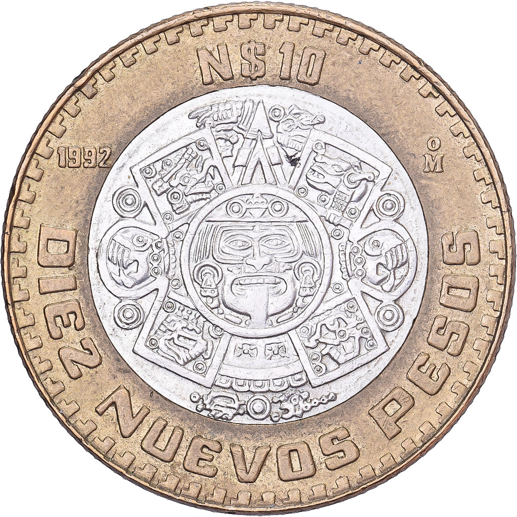 Mexiko, 10 Nuevo Pesos, 1992, Mexico City, Bi-Metallic, SS+, KM:553