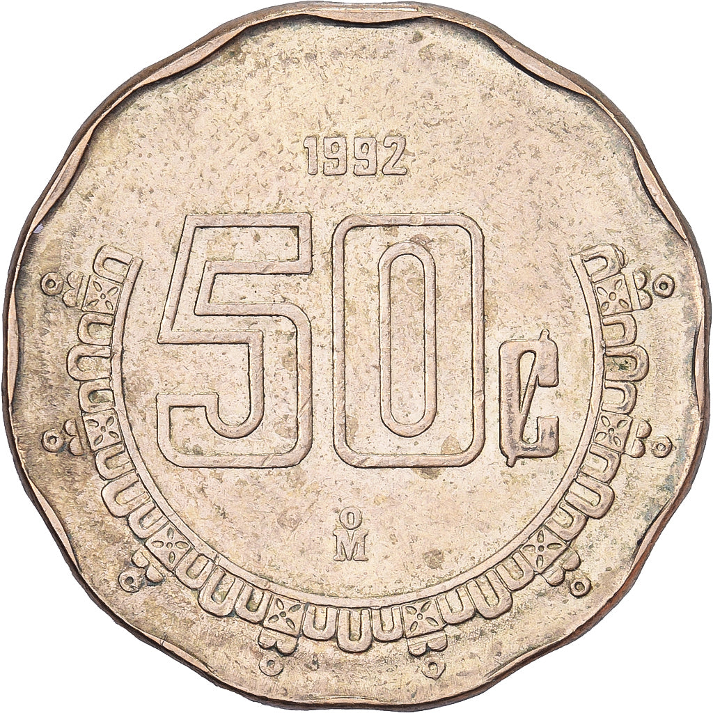 Mexico, 50 Centavos, 1992, Mexico City, Aluminum-Bronze, AU(50-53), KM:549