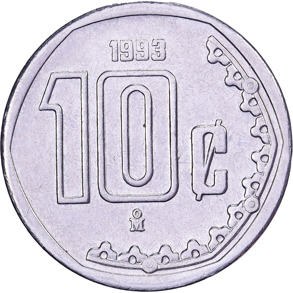 México, 10 Centavos, 1993, Mexico City, Aço Inoxidável, AU(55-58), KM:547