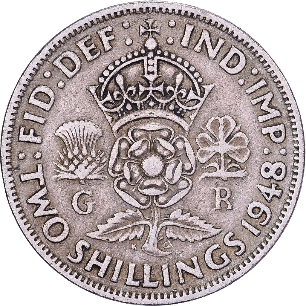 Wielka Brytania, George VI, Florin, Two Shillings, 1948, Miedź-Nikiel