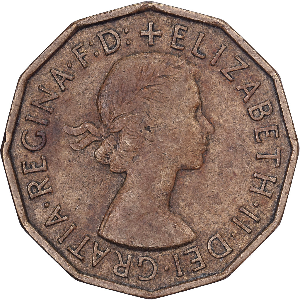 Großbritannien, Elizabeth II, 3 Pence, 1958, Nickel-brass, SS, KM:900