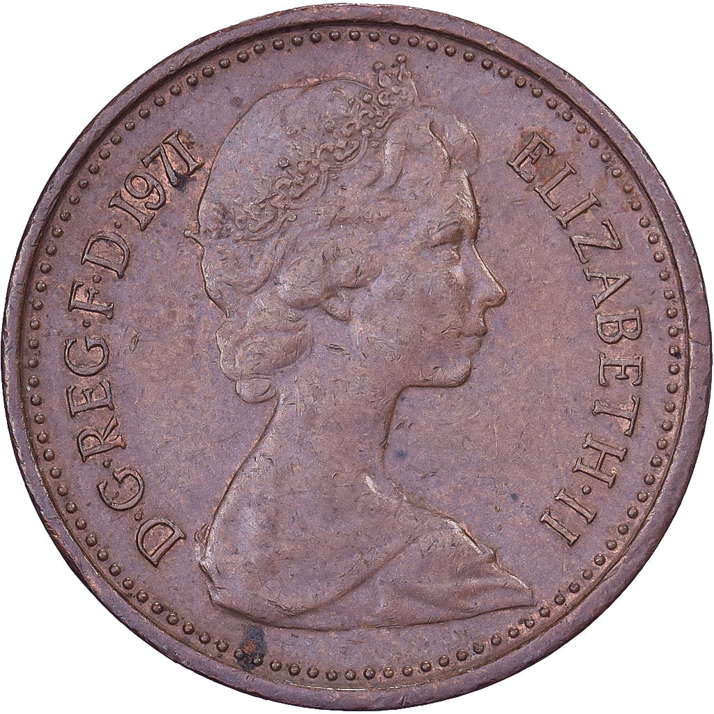 Great Britain, Elizabeth II, 1/2 New Penny, 1971, Bronze, AU(50-53), KM:914