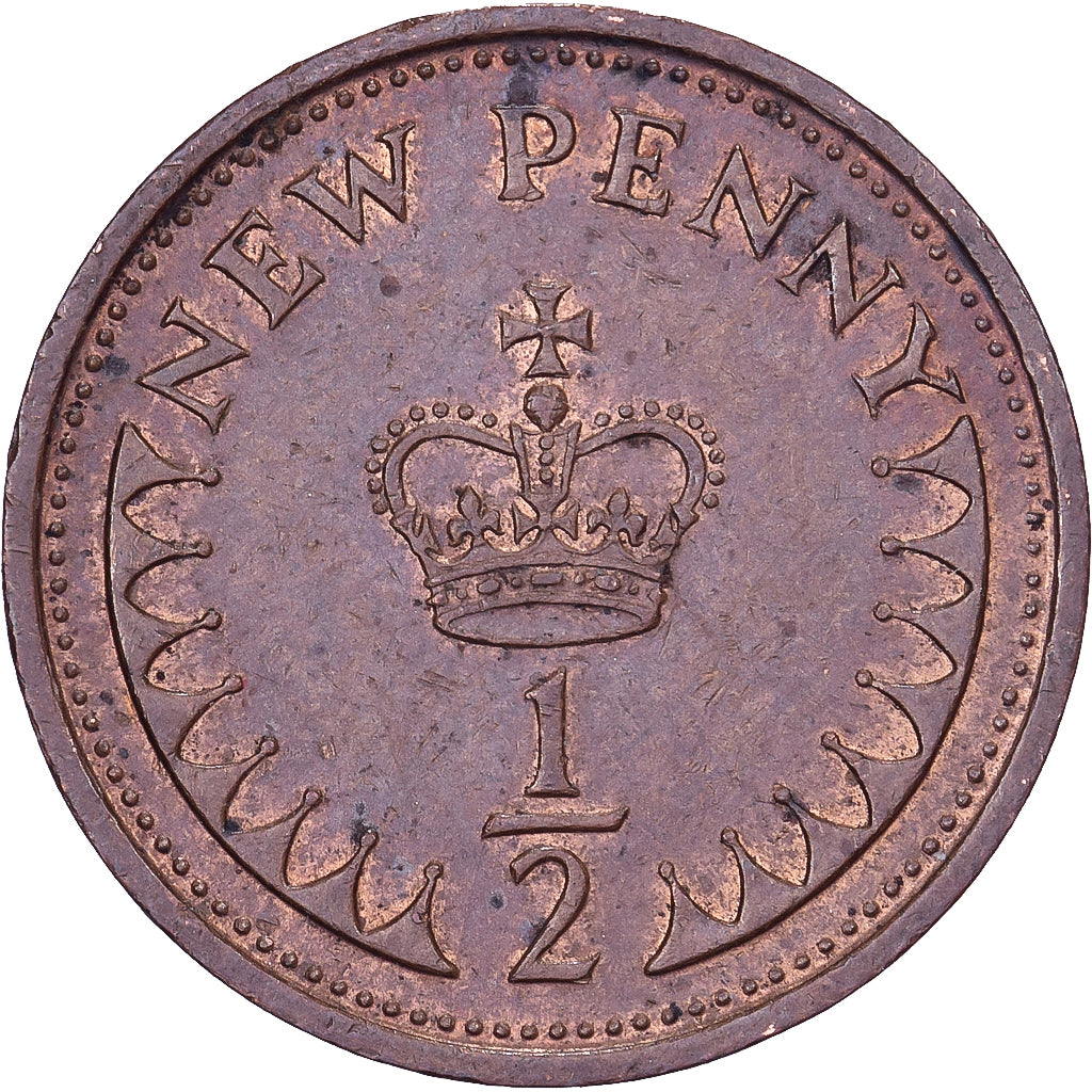 Great Britain, Elizabeth II, 1/2 New Penny, 1971, Bronze, AU(50-53), KM:914