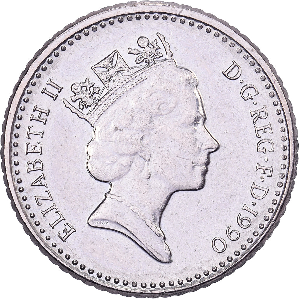 Gran Bretagna, Elizabeth II, 5 Pence, 1990, Rame-nichel, BB+, KM:937b