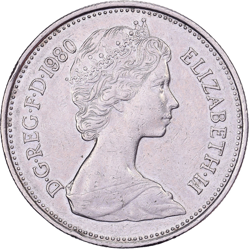 Gran Bretaña, Elizabeth II, 5 New Pence, 1980, Cobre - níquel, MBC, KM:911