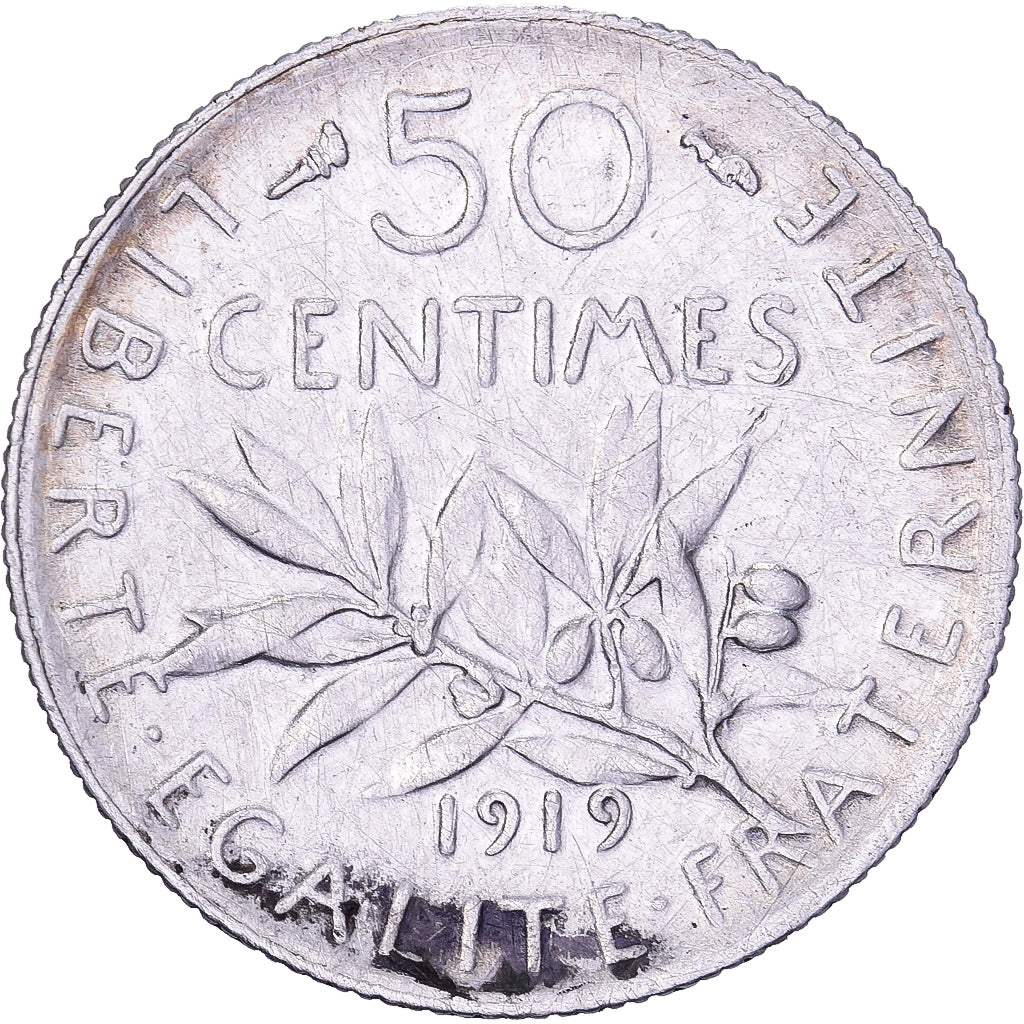 França, 50 Centimes, Semeuse, 1919, Paris, Prata, EF(40-45), Gadoury:420