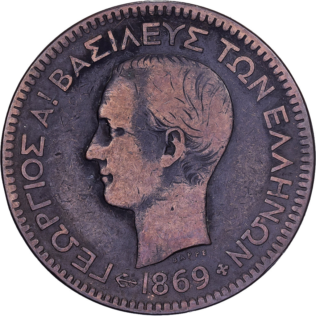 Grecia, George I, 10 Lepta, 1869, Strassburg, Rame, MB+, KM:43