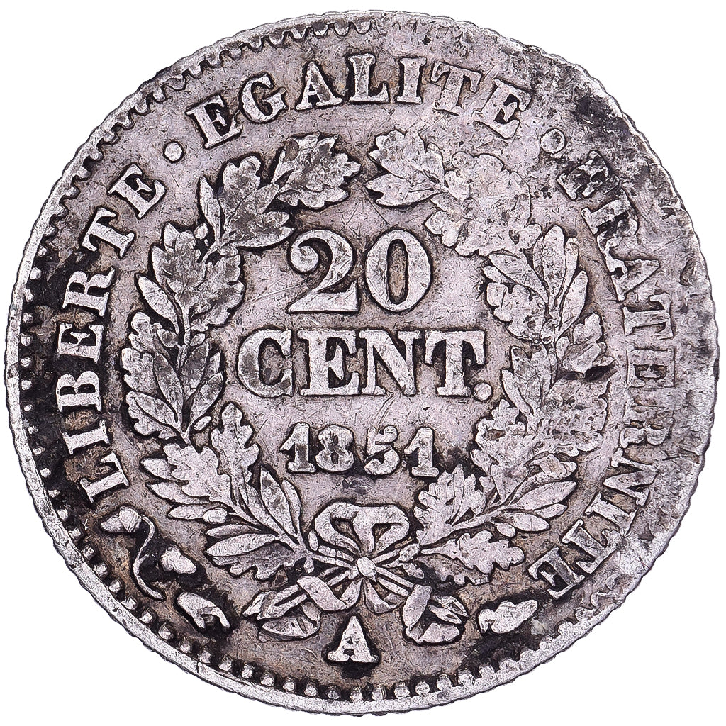 France, 20 Centimes, Cérès, 1851, Paris, Silver, VF(20-25), Gadoury:303