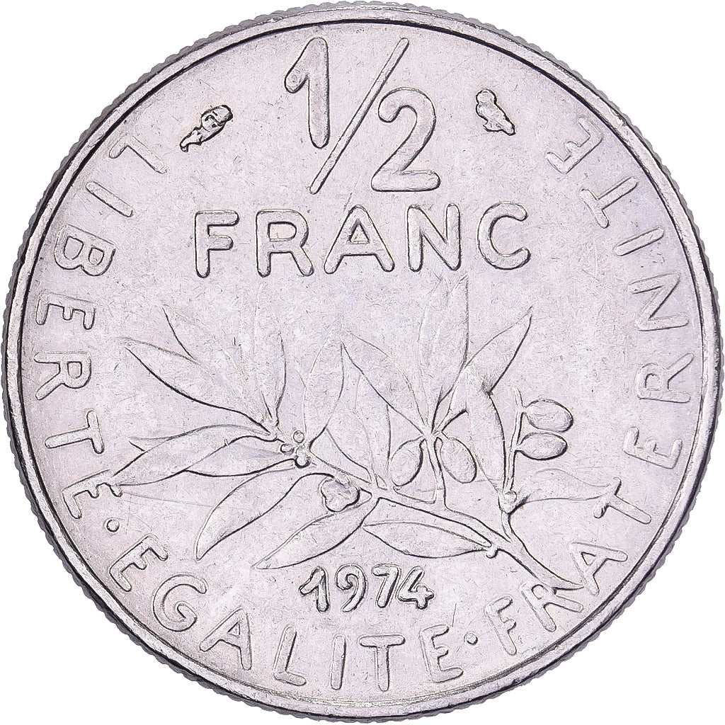 Frankrijk, 1/2 Franc, Semeuse, 1974, Paris, Chouette, Nickel, ZF, Gadoury:429