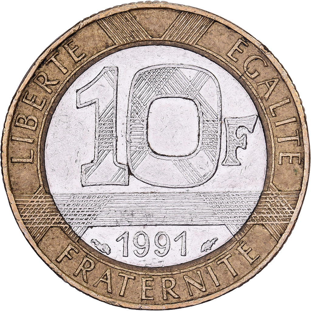 France, 10 Francs, Génie, 1991, Paris, Bi-Metallic, AU(50-53), Gadoury:827