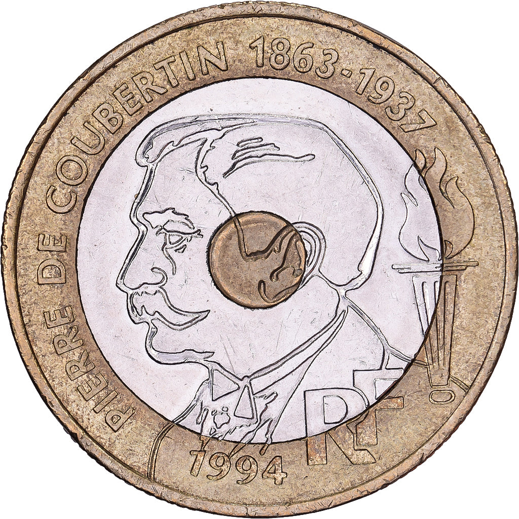 Francia, 20 Francs, Pierre de Coubertin, 1994, Paris, Trimetálico, EBC