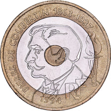 France, 20 Francs, Pierre de Coubertin, 1994, Paris, Tri-Metallic, SUP