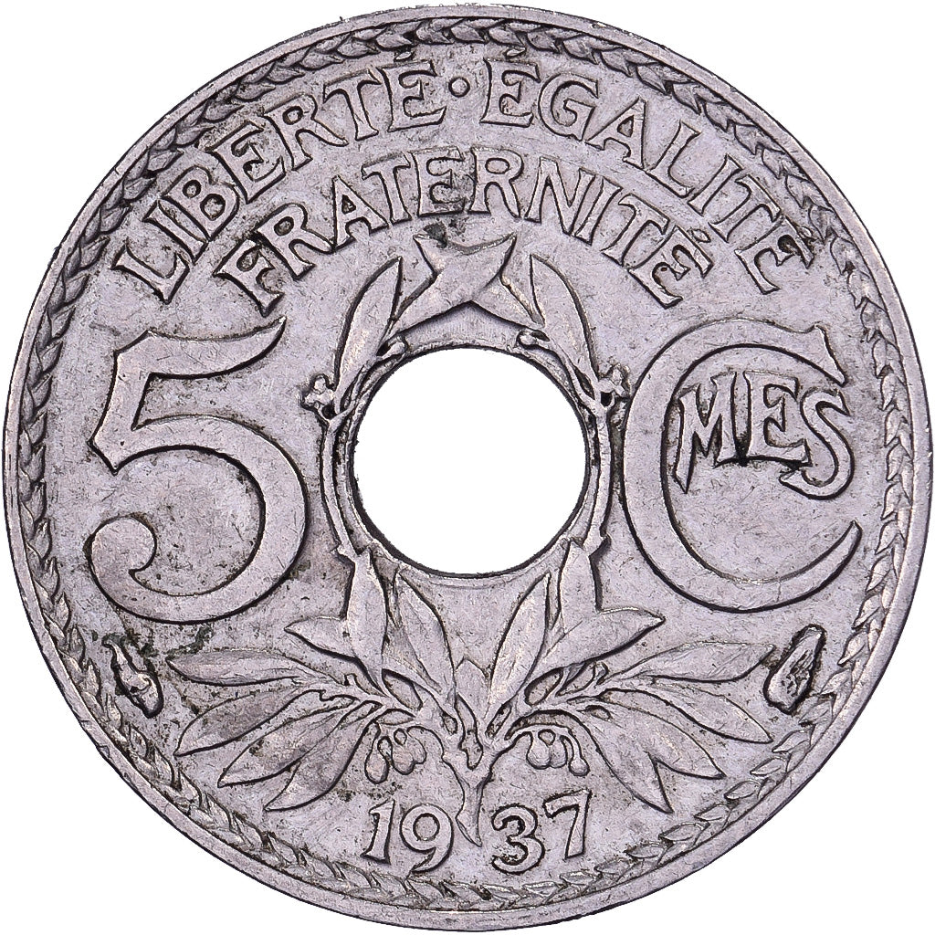 France, 5 Centimes, Lindauer, 1937, Paris, Copper-nickel, AU(50-53)