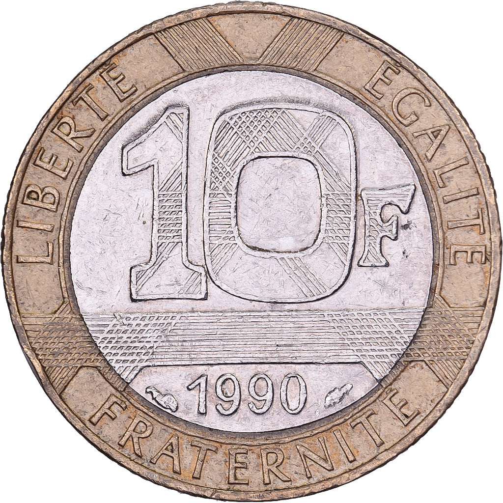 França, 10 Francs, Génie, 1990, Paris, Bimetálico, AU(50-53), Gadoury:827