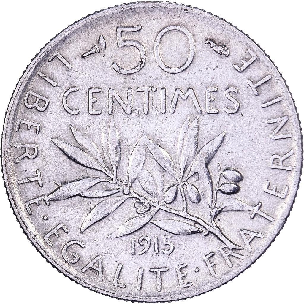 Francia, 50 Centimes, Semeuse, 1915, Paris, Argento, BB+, Gadoury:420, KM:854