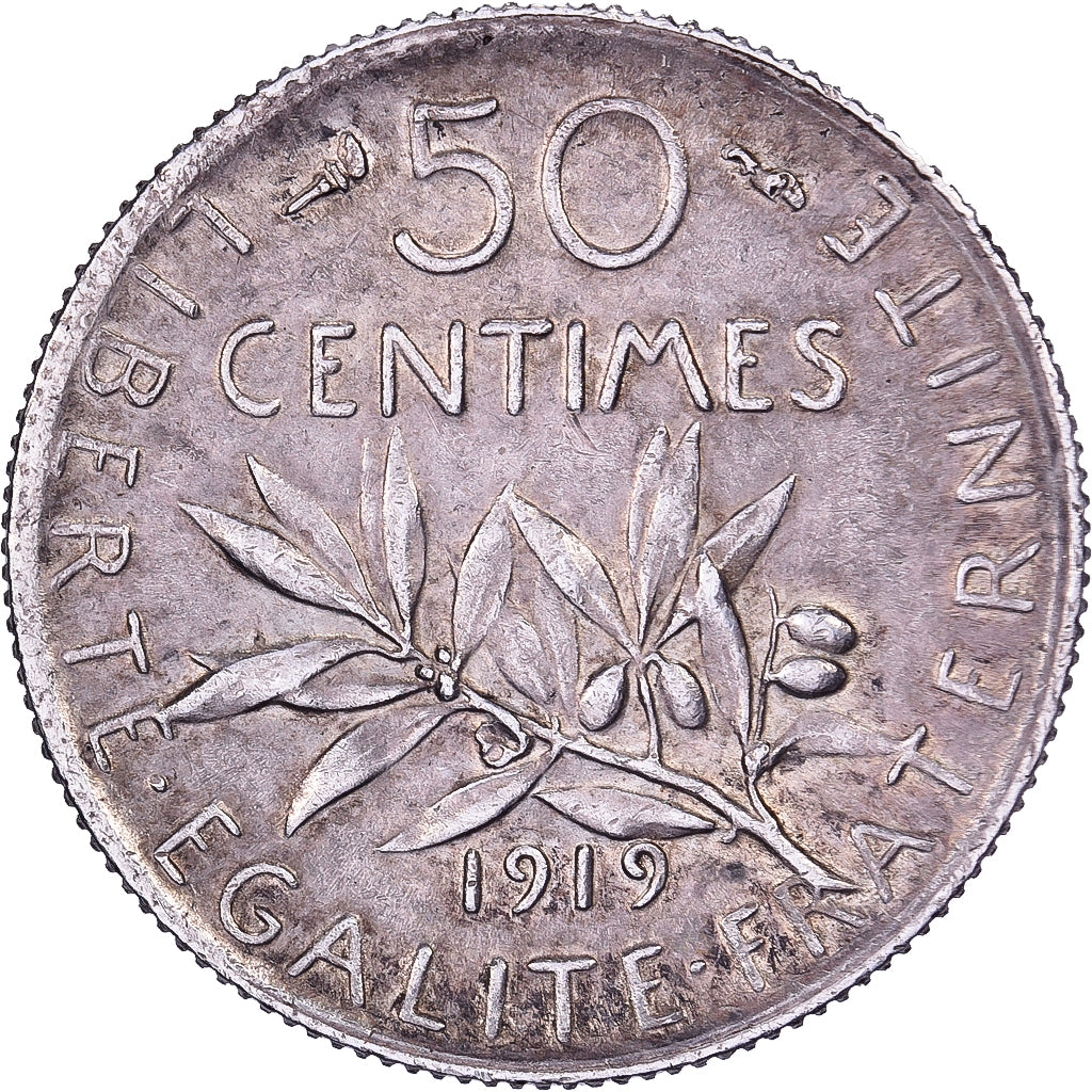 Francia, 50 Centimes, Semeuse, 1919, Paris, Argento, BB+, Gadoury:420, KM:854