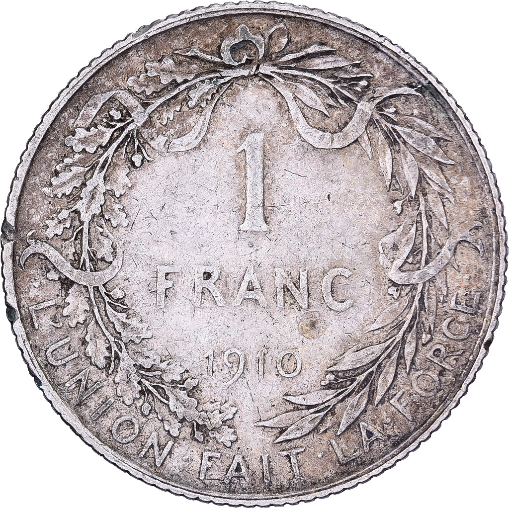 Belgio, Albert I, Franc, 1910, Brussels, Argento, BB, KM:72