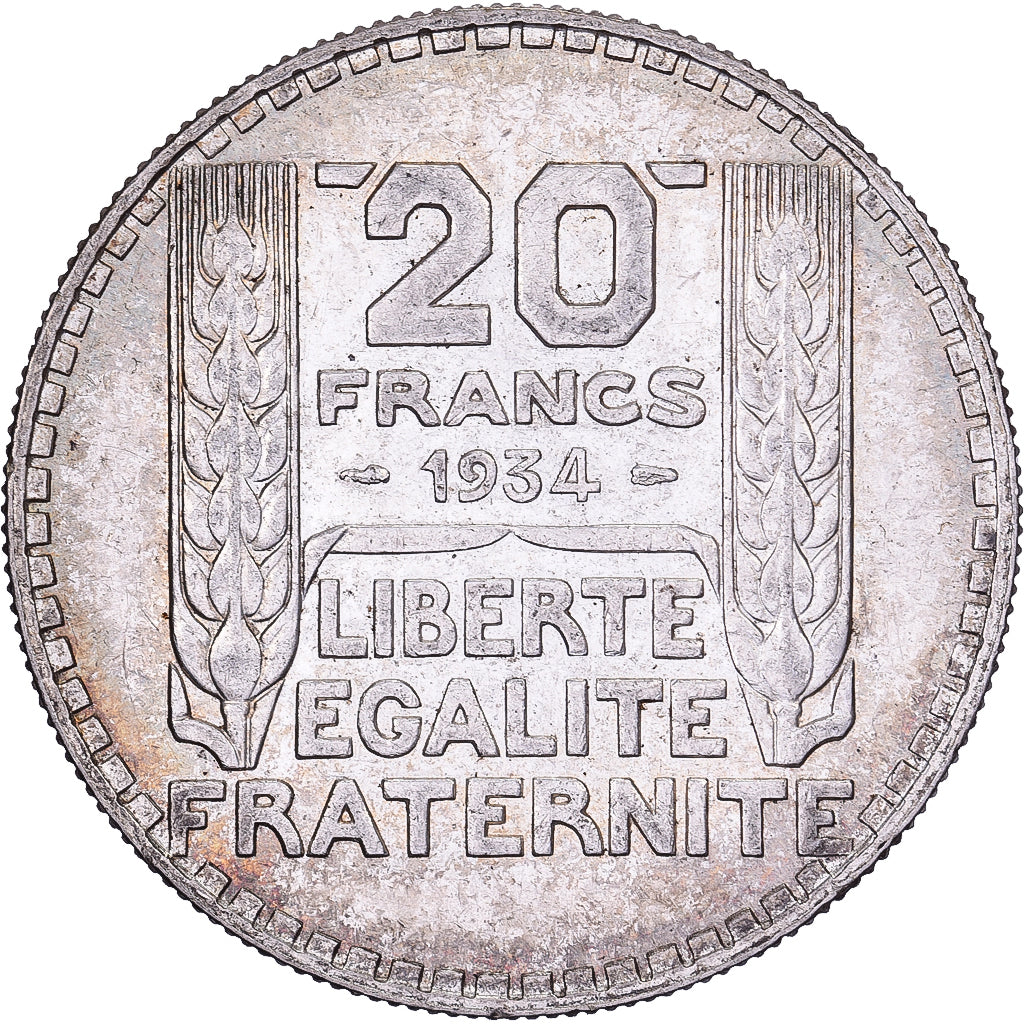 Francja, 20 Francs, Turin, 1934, Paris, Srebro, AU(50-53), Gadoury:852, KM:879