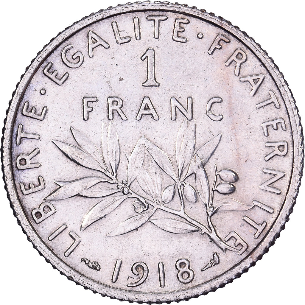 Frankrijk, Franc, Semeuse, 1918, Paris, Zilver, ZF+, Gadoury:467, KM:844.1