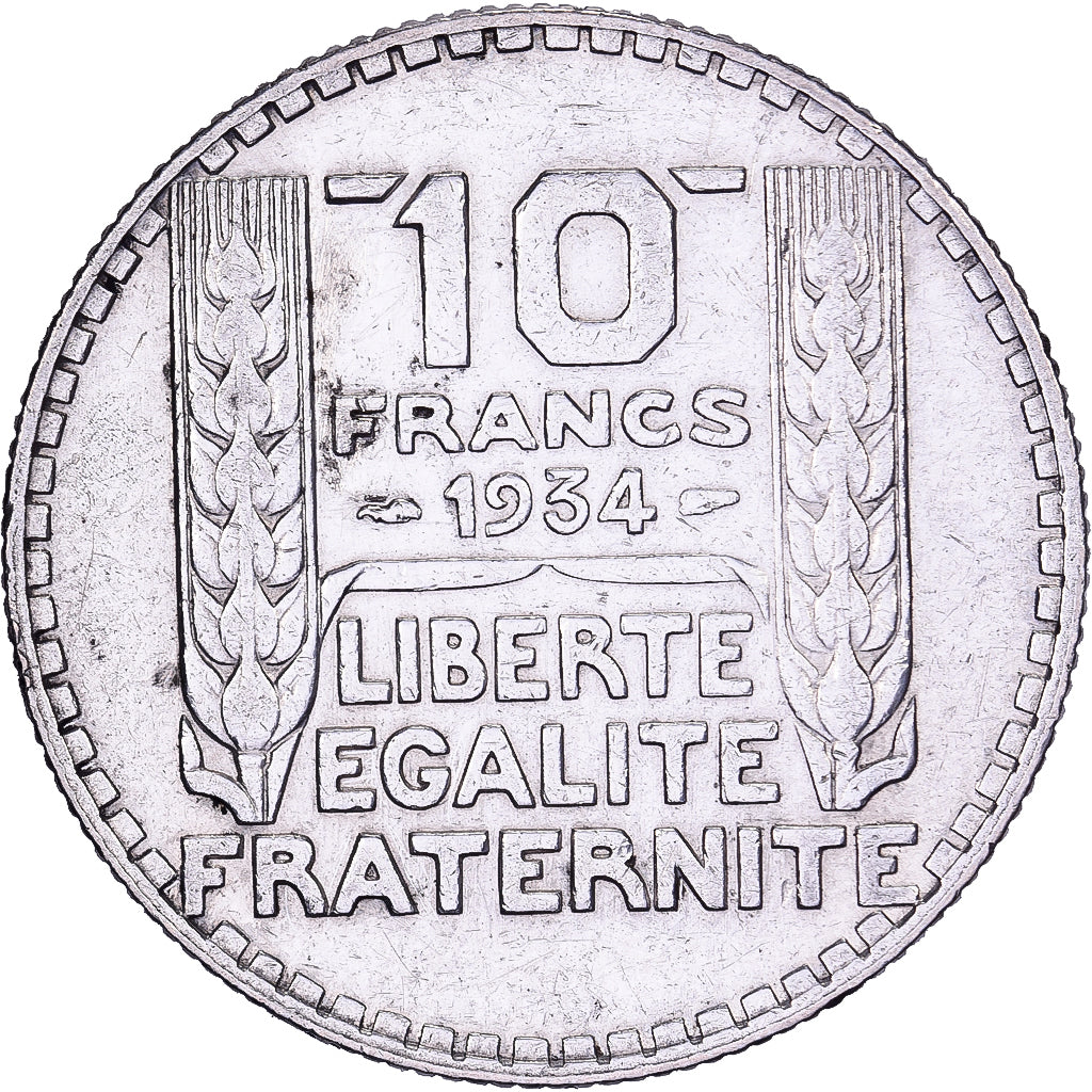 França, 10 Francs, Turin, 1934, Paris, Prata, AU(50-53), Gadoury:801, KM:878