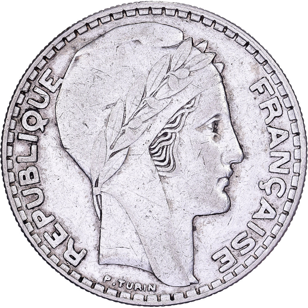 France, 20 Francs, Turin, 1933, Paris, Rameaux courts, Argent, TTB, Gadoury:852