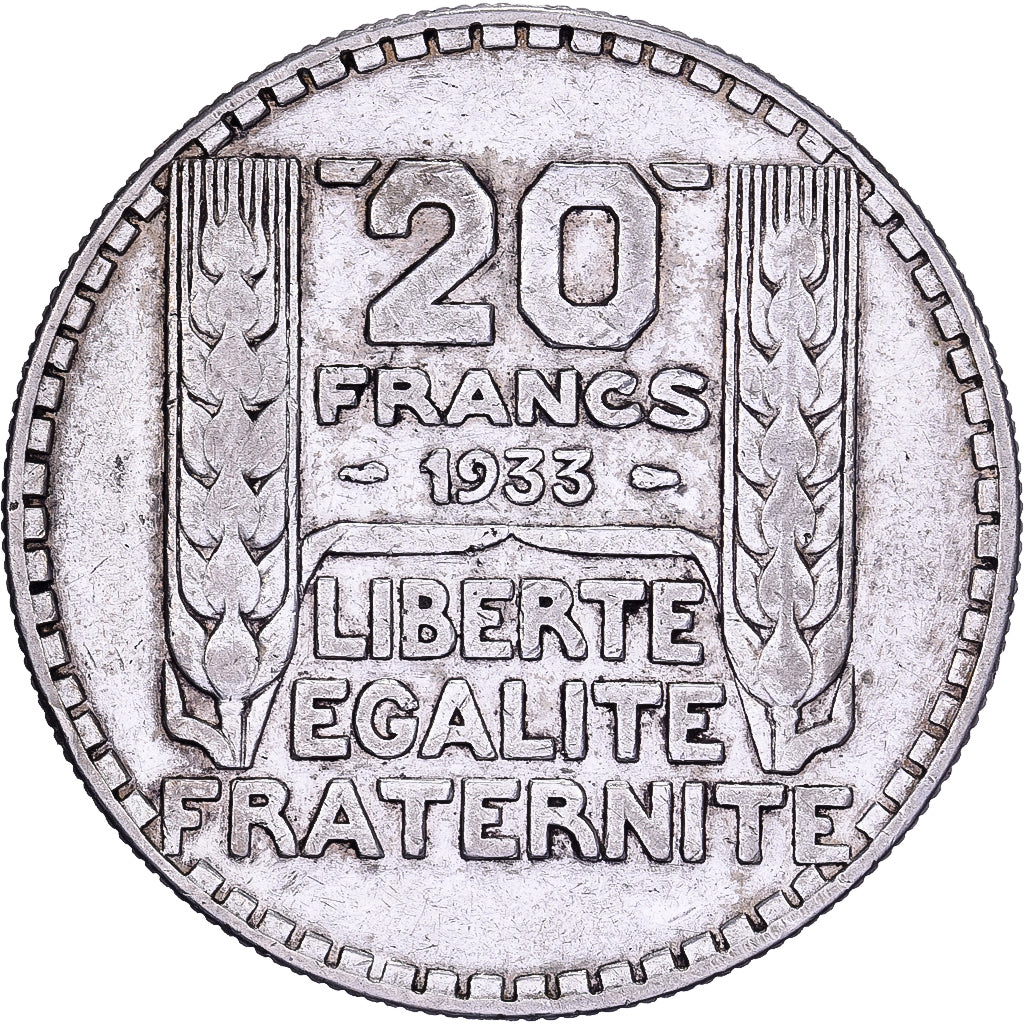 France, 20 Francs, Turin, 1933, Paris, Rameaux courts, Argent, TTB, Gadoury:852