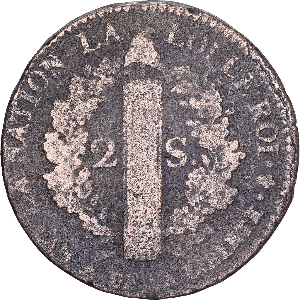 Frankreich, 2 Sols, 2 sols françois, 1792, Paris, Constitution, Bronze, S