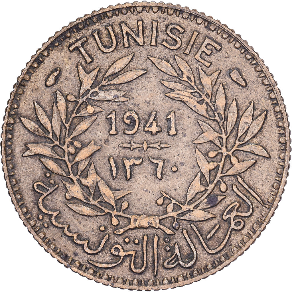 Tunisia, Anonymous, Franc, 1360/1941, Paris, Aluminium-Brąz, EF(40-45)