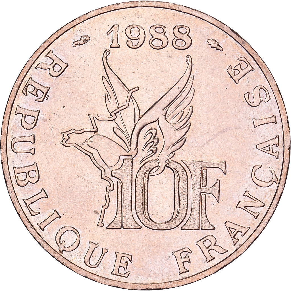 França, 10 Francs, Roland Garros, 1988, Paris, Alumínio-Bronze, AU(50-53)