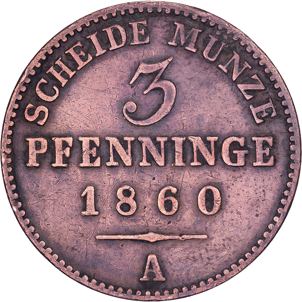 Landy niemieckie, PRUSSIA, Friedrich Wilhelm IV, 3 Pfennig, 1860, Berlin
