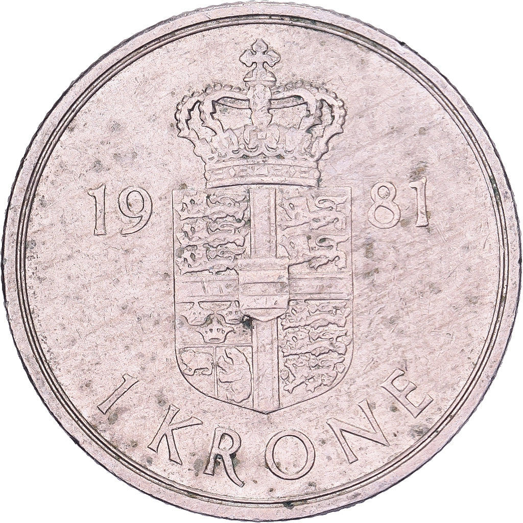 Danimarca, Margrethe II, Krone, 1981, Copenhagen, Rame-nichel, BB, KM:862.2