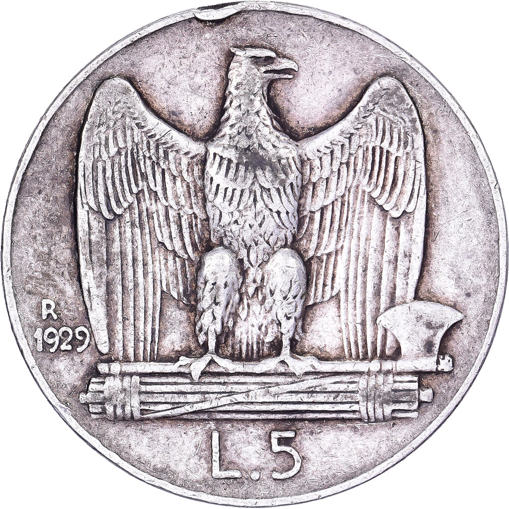 Włochy, Vittorio Emanuele III, 5 Lire, 1929, Rome, Srebro, EF(40-45), KM:67.1
