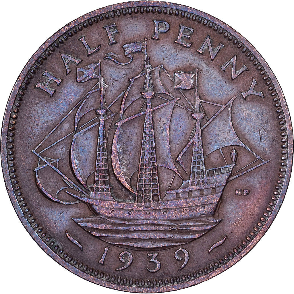 Großbritannien, George VI, 1/2 Penny, 1939, Bronze, SS, KM:844