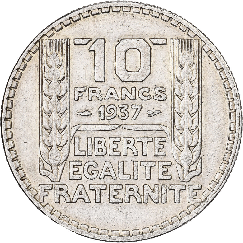 Frankrijk, 10 Francs, Turin, 1937, Paris, Rare, Zilver, ZF+, Gadoury:801, KM:878