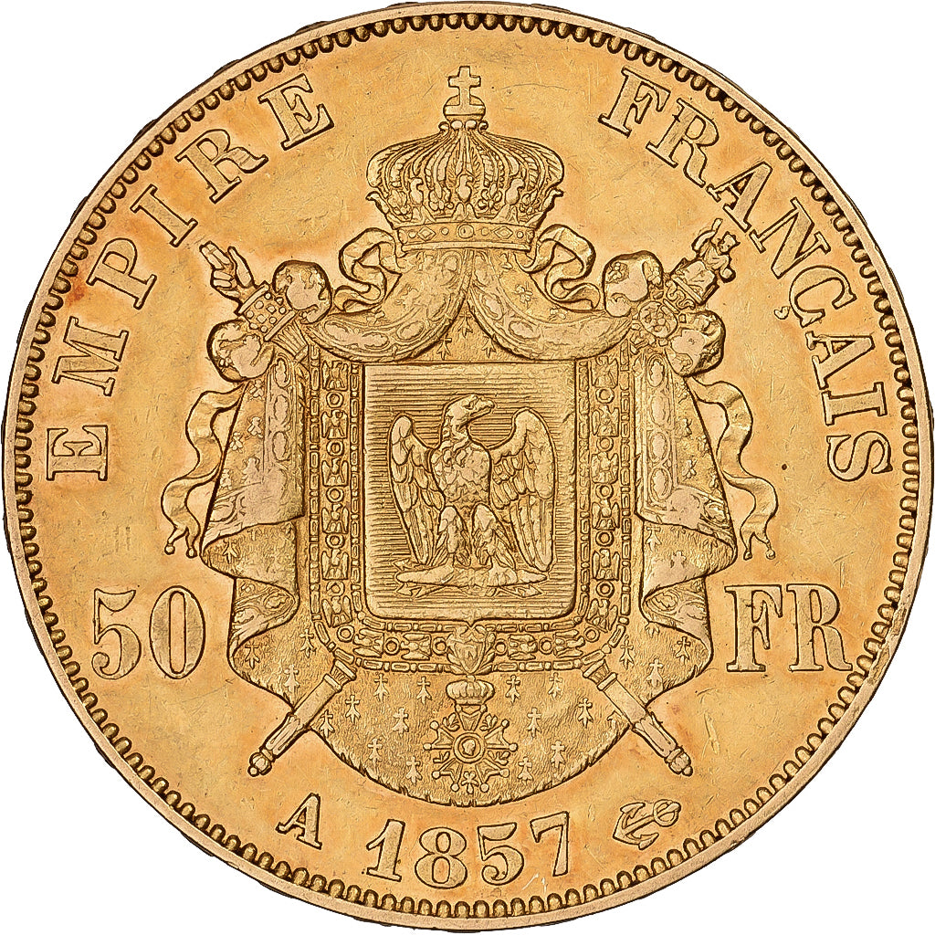Frankreich, Napoleon III, 50 Francs, 1857, Paris, Gold, SS+, Gadoury:1111