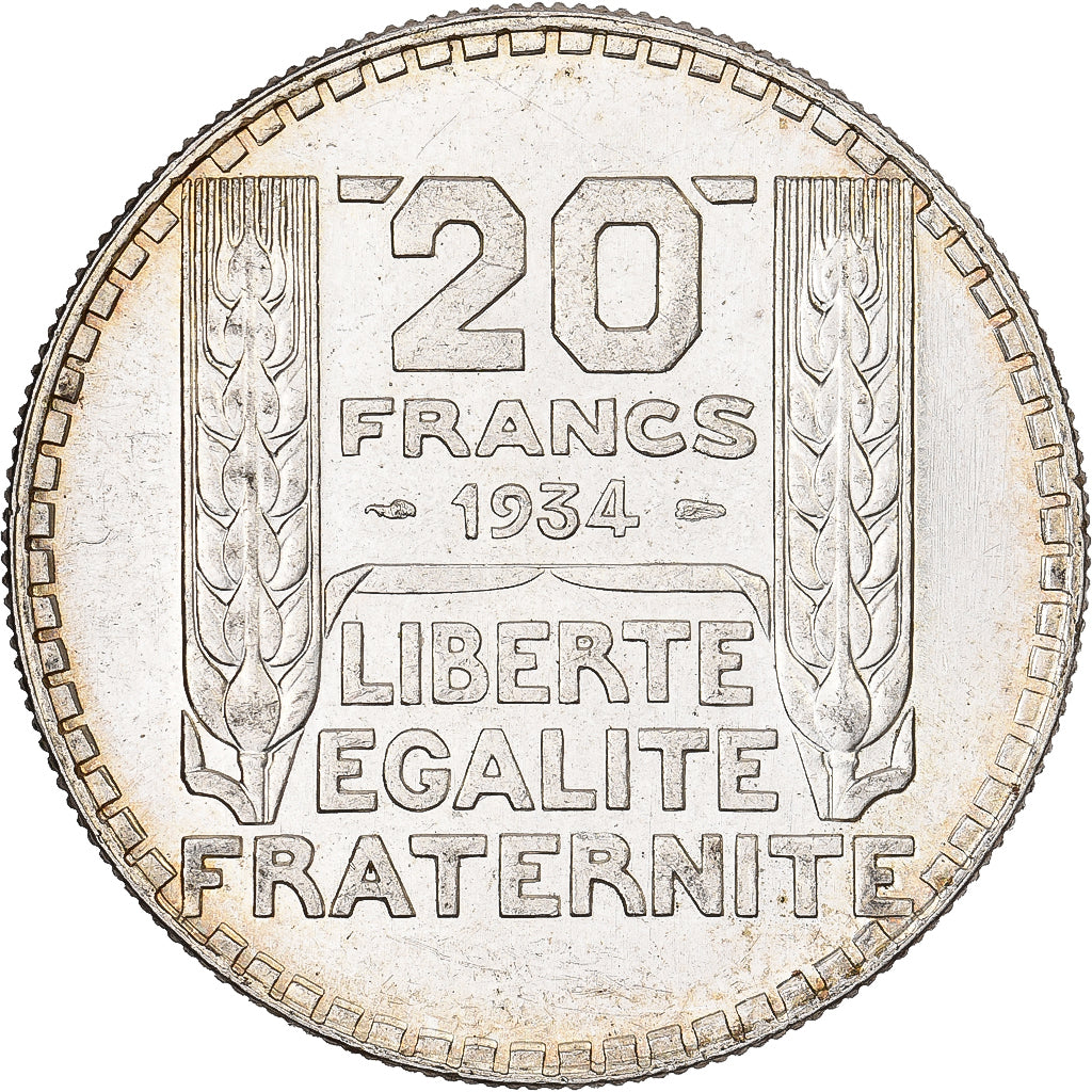France, 20 Francs, Turin, 1934, Paris, Silver, AU(55-58), Gadoury:852, KM:879