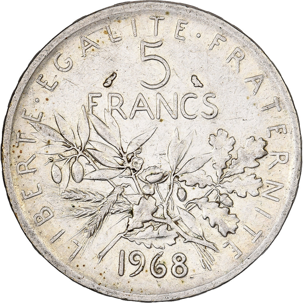 Frankrijk, 5 Francs, Semeuse, 1968, Paris, Zilver, ZF+, Gadoury:770, KM:926