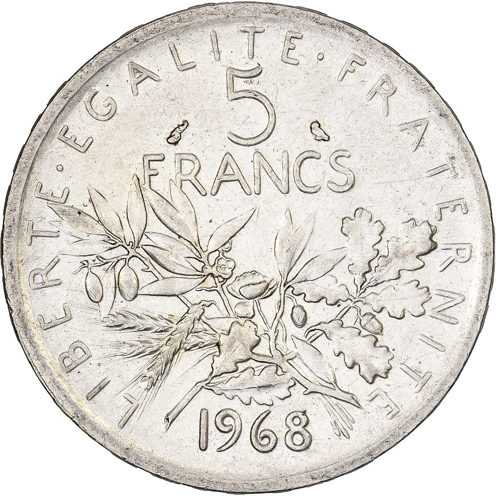 France, 5 Francs, Semeuse, 1968, Paris, Silver, AU(50-53), Gadoury:770, KM:926