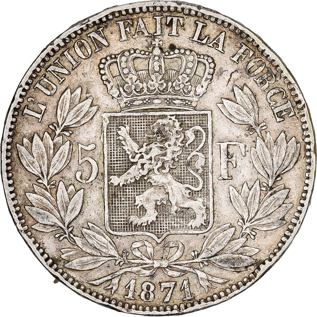 Belgien, Leopold II, 5 Francs, 5 Frank, 1871, Brussels, Silber, SS, KM:24