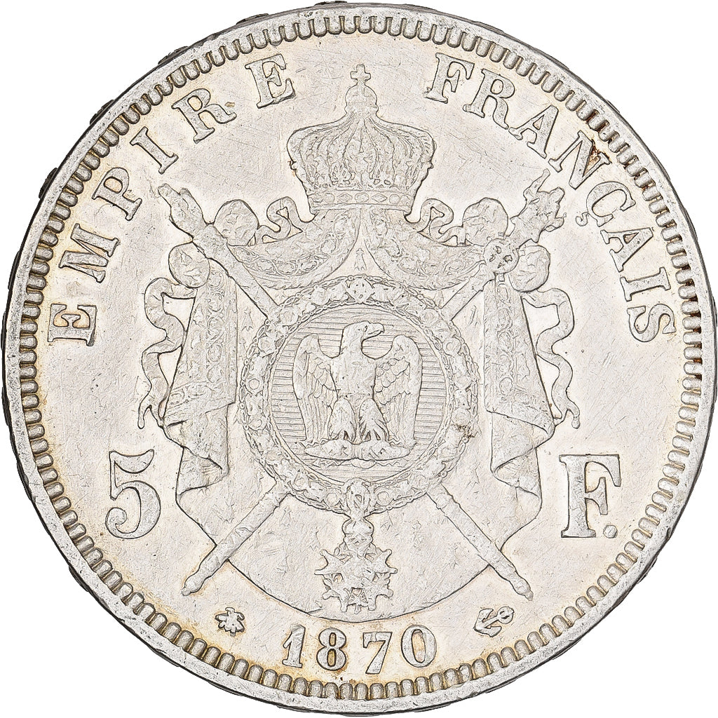 Frankreich, Napoleon III, 5 Francs, 1870, Paris, Silber, SS, Gadoury:739