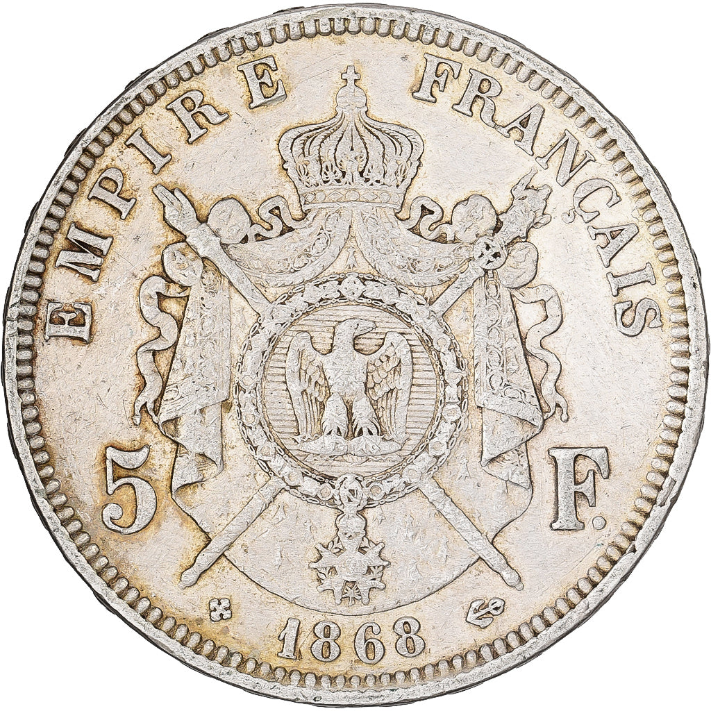 France, Napoléon III, 5 Francs, 1868, Strasbourg, Argent, TTB, Gadoury:739