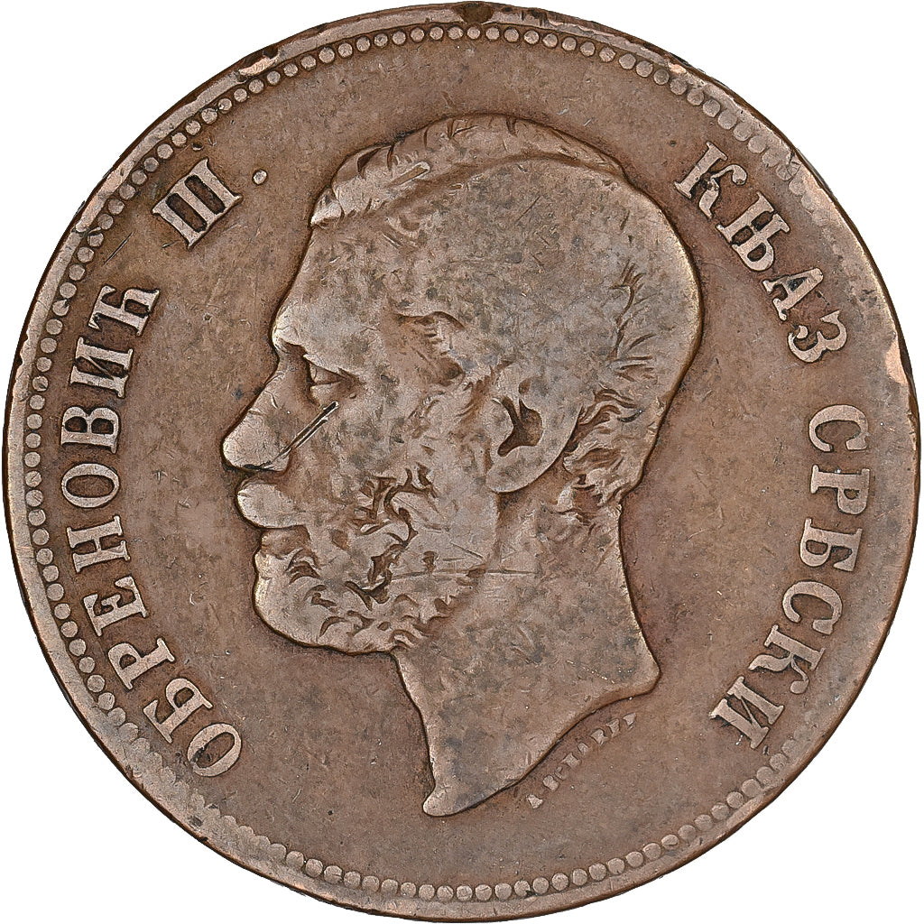 Serbia, Obrenovich Michael III, 10 Para, 1868, Bronze, VF(20-25), KM:3