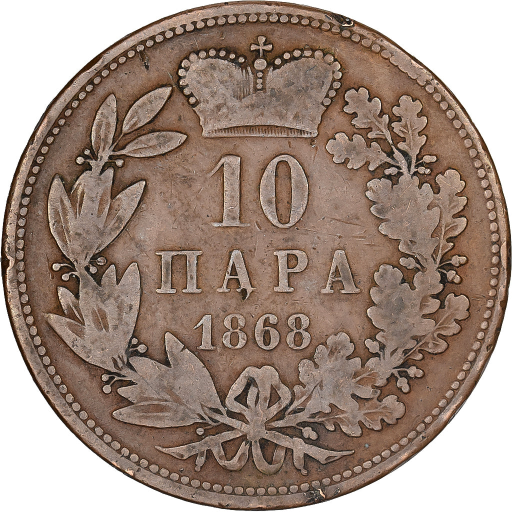 Serbia, Obrenovich Michael III, 10 Para, 1868, Bronze, VF(20-25), KM:3
