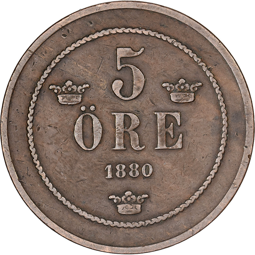 Suède, Oscar II, 5 Öre, 1880, Bronze, TB+, KM:736
