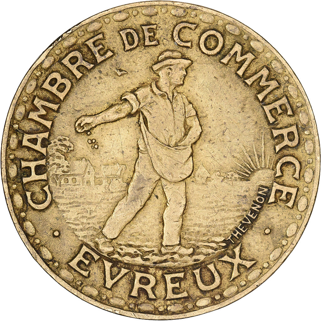 Francja, Chambre de commerce d'Evreux, 1 Franc, 1922, EF(40-45), laiton